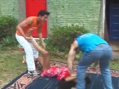 Find-Best-Shemale.com presents: Two guys get dirty with lean shemale slut