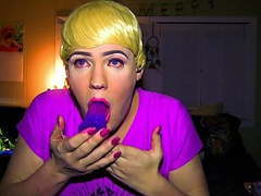 Find-Best-Shemale.com presents: Sissy crossdresser fucks throat with dildo