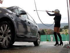 Find-Best-Shemale.com presents: Cd washes her car in the car wash