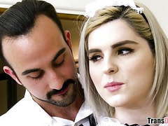 Find-Best-Shemale.com presents: Tattooed shemale in maid uniform getting assfucked