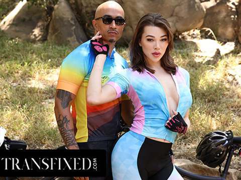 Find-Best-Shemale.com presents: Transfixed - gorgeous emma rose receives open mouth facial from cyclist buddy during hard rough fuck